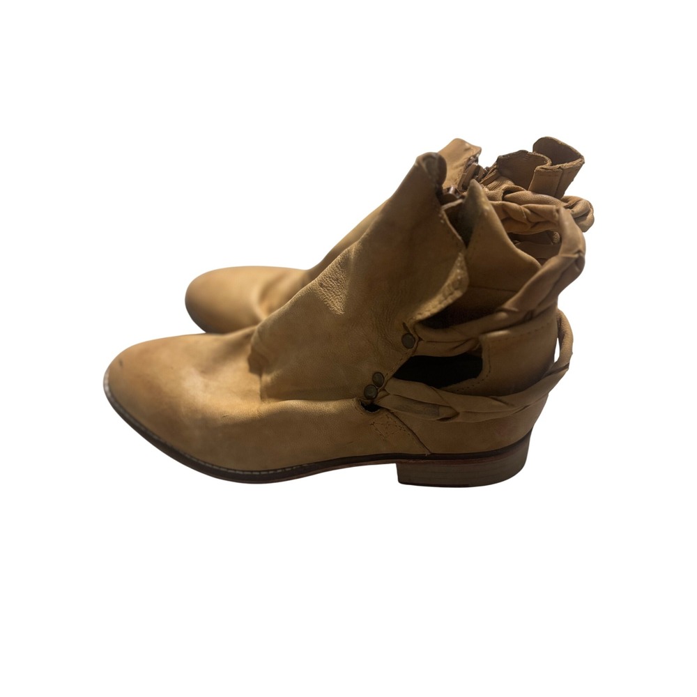 Free People Tan Leather Ankle Boots Cutout Details Western Style Size 38
